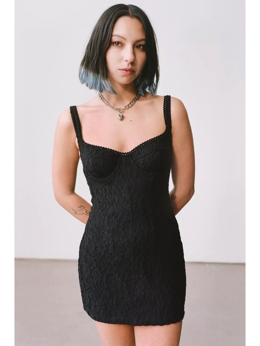 Urban Outfitters Adelaide Lace Bustier Mini Dress Sweetheart Black Lace Sz S